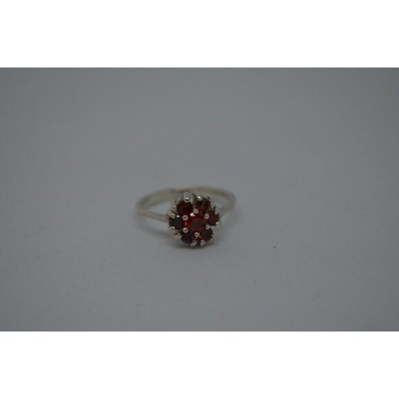 Sterling Silver Ring w Orange Red Stones in Flower Setting Pattern 925 Size 5.75 - Picture 5 of 6